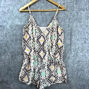 Rory Beca Romper Womens Medium Silk Aztec Tie Waist Surplice Neck Boho Summery